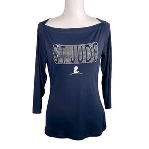 The Limited Blue Silver Stud Special Edition Saint Jude 3/4 Sleeve Top Size S